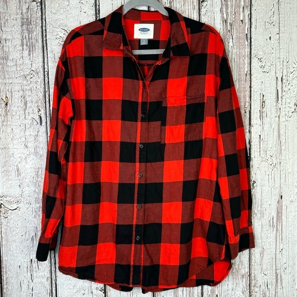 Old Navy Tops - Old Navy Large Buffalo Plaid Flannel Shirt Boyfriend Fit Red Black (Warm Red)!